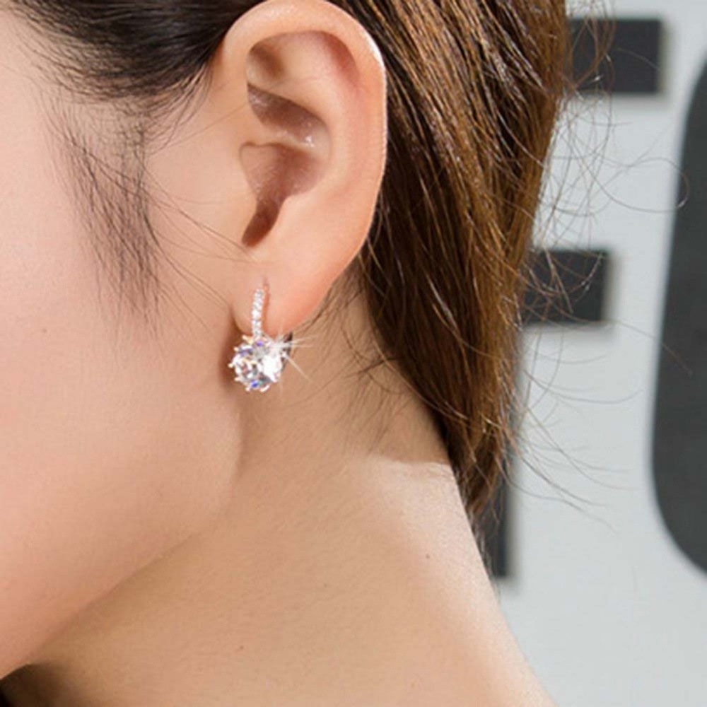 Rose Gold & AAA Cubic Zirconia Leverback Earrings - Picture 4 of 5